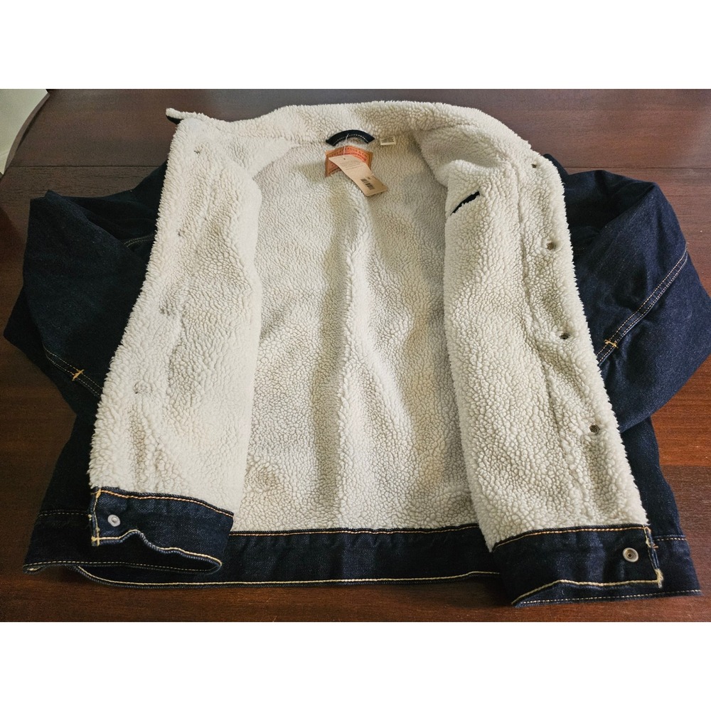 Levi's Sherpa Lined Denim Trucker Jacket Mens XL Dark Wash Indigo Blue New - Picture 5 of 8